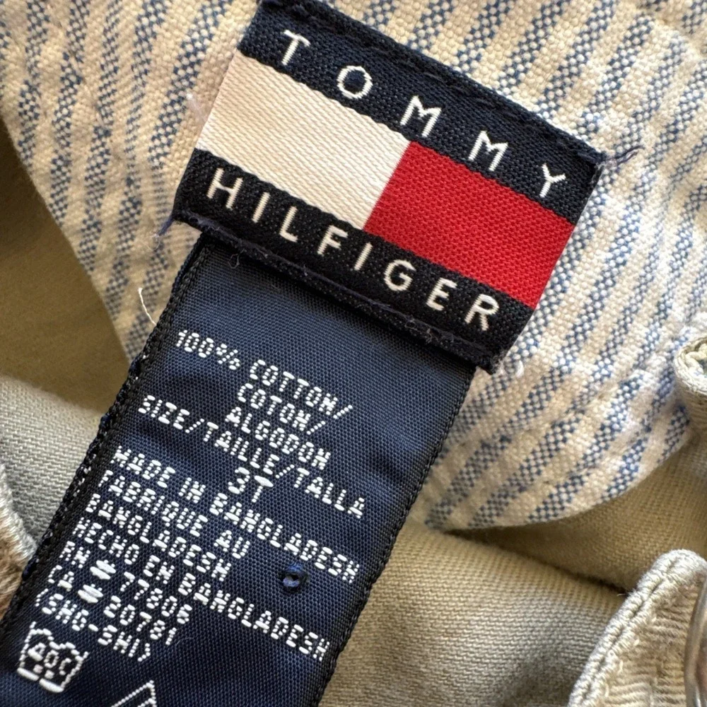 Tommy Hilfiger Overalls Shorts Toddlers 3T Shortalls Kids Y2k Khaki Vintage